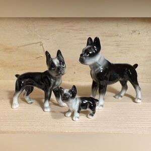 Elegant Boston Terrier Dog Figurine Trio - Black and White